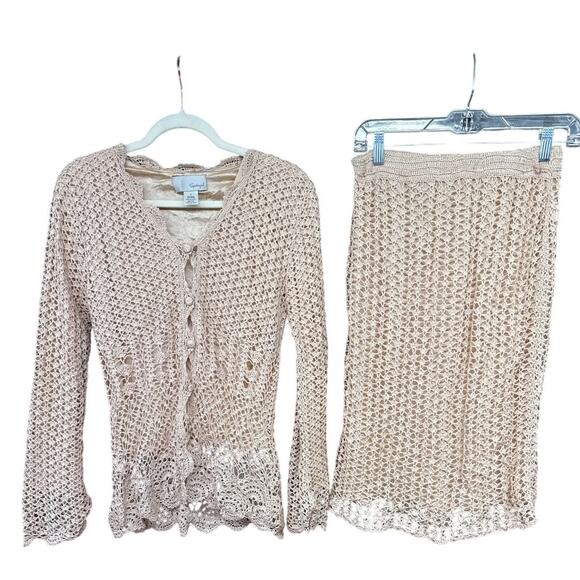 Spiegel Pink Crotchet Knit Skirt Set  Gilmore Girls Y2K 90s Girly Whimsy Small - Picture 1 of 11